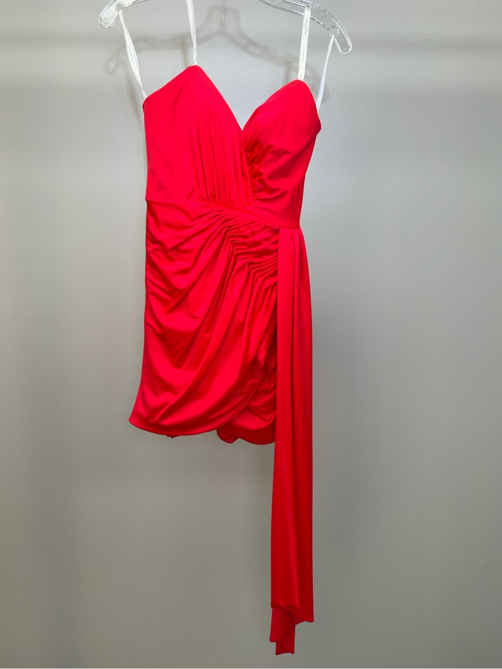 Strapless Ruched Mini Dress with Drape - Bright Red